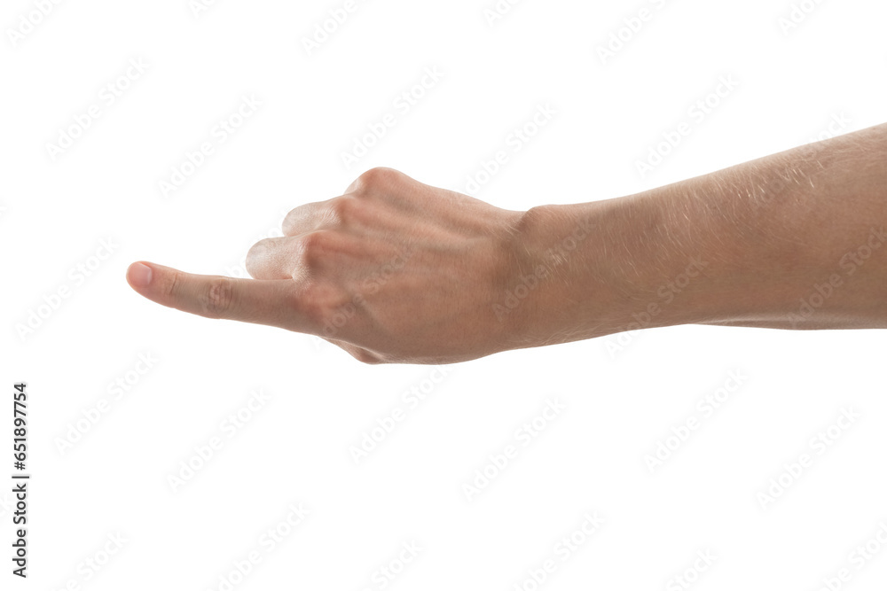 Man hand pointing with right index finger isolated on white Man hand pointing with right index finger isolated on white