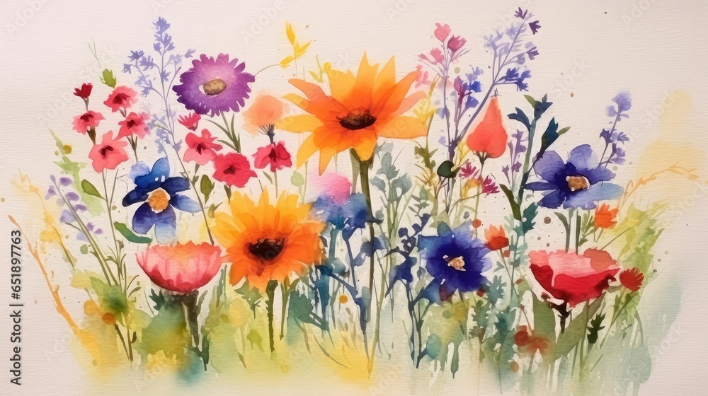 Obraz premium Captivating Watercolor Aquarelle Painting of Vibrant Summer Flowers