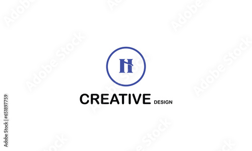 N H circle style creative minimal brand company blue logo design. 