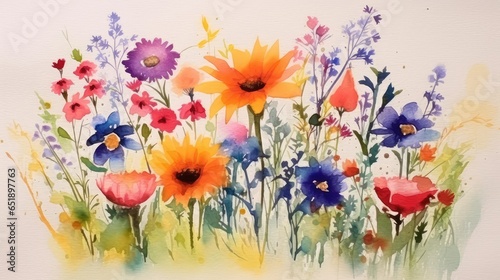 Captivating Watercolor Aquarelle Painting of Vibrant Summer Flowers