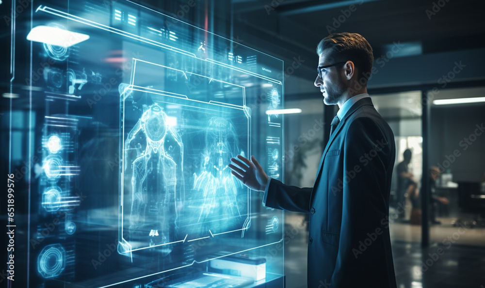 Doctor hand touching on modern  holograme virtual screen interface of x-ray scans digital healthcare. Medical technology and network concept.