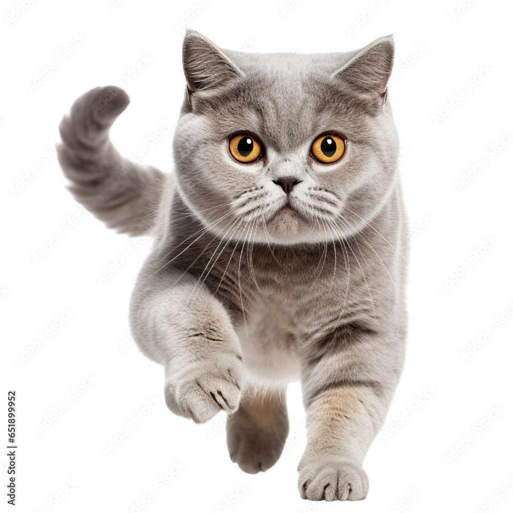 British cat going and looking at camera isolated on white background British cat going and looking at camera isolated on white background