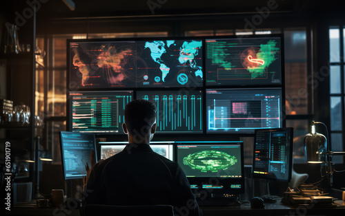 Engineer uses Computer to Analyse Satellite, Calculate Orbital Trajectory Tracking