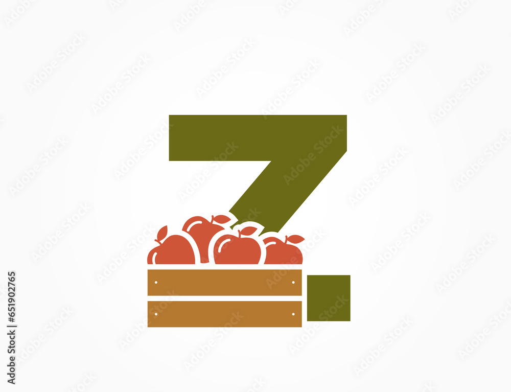 lowercase letter z with apple crate. fruit and organic food text logo. gardening and harvest design lowercase letter z with apple crate. fruit and organic food text logo. gardening and harvest design