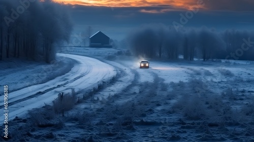 Car driving on a winter road