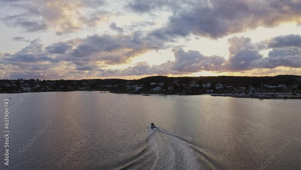 aerial view of the sunset over sea and boat aerial view of the sunset over sea and boat