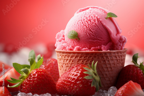 strawberry ice cream fresh close up. Natural fruits juicy banner designs