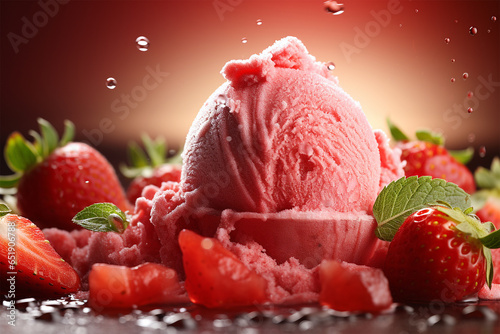 strawberry ice cream fresh close up. Natural fruits juicy banner designs