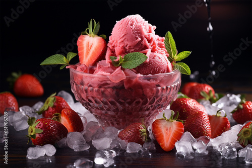 strawberry ice cream fresh close up. Natural fruits juicy banner designs