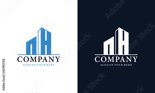 N H Initial logo concept with building template vector.