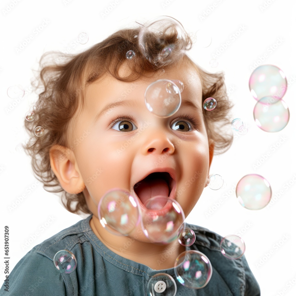 Happy child blowing bubbles Happy child blowing bubbles