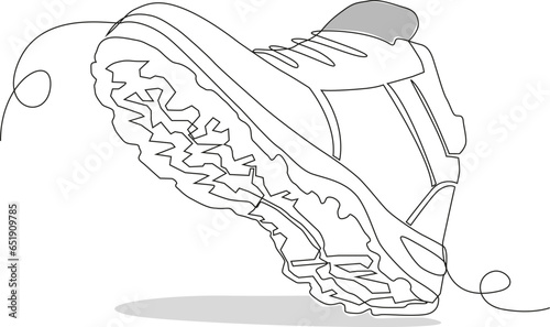 Continuous single line drawing of hiking boot