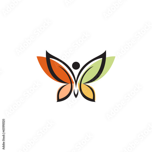 butterfly with leaf smile logo design