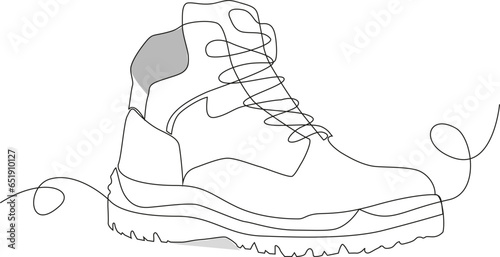 Continuous single line drawing of hiking work boot