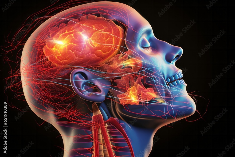 The symptoms of cerebral infarction patients. X-ray head model, brain ...