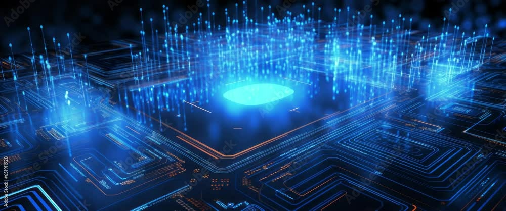 Anamorphic video abstract technological background from a fiber optic ...