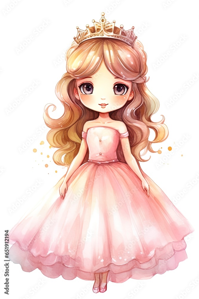Fototapeta premium portrait of a girl in a pink dress, watercolor style, white background