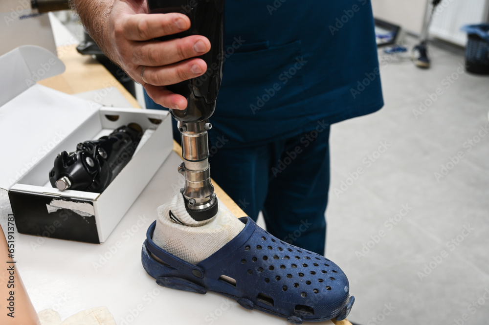 Limb prosthetics, workshop for the production of prosthetic legs