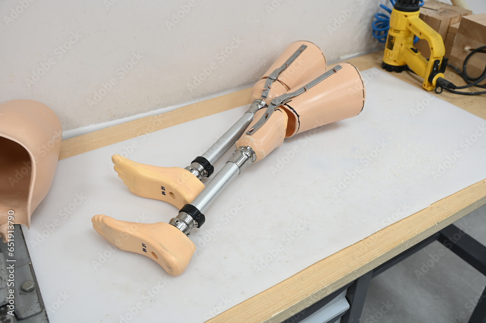 Limb prosthetics, workshop for the production of prosthetic legs