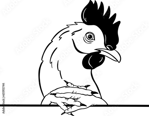 Funny chicken outline illustration. Cartoon character. Organic nature shape vector illustration.