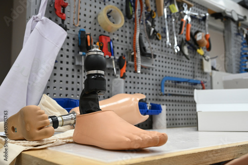 Limb prosthetics, workshop for the production of prosthetic legs