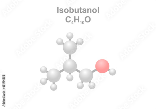 Isobutanol. Simplified scheme of the molecule. Use as e.g., thinner or aroma.