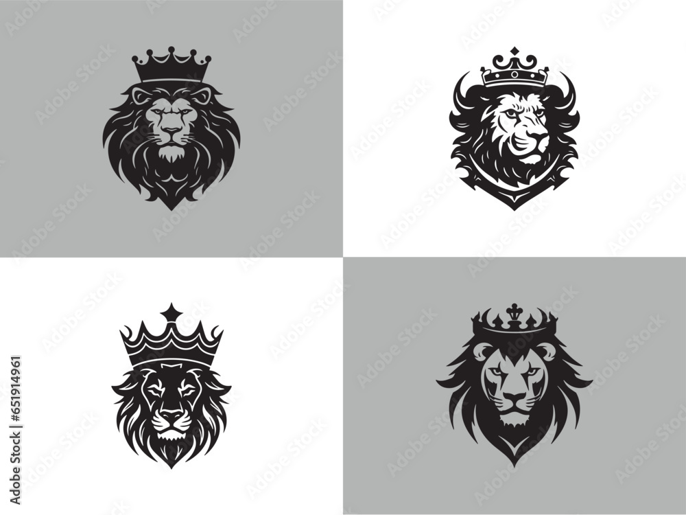Aggressive and minimal Lion Icons set lion logos vectors template design
