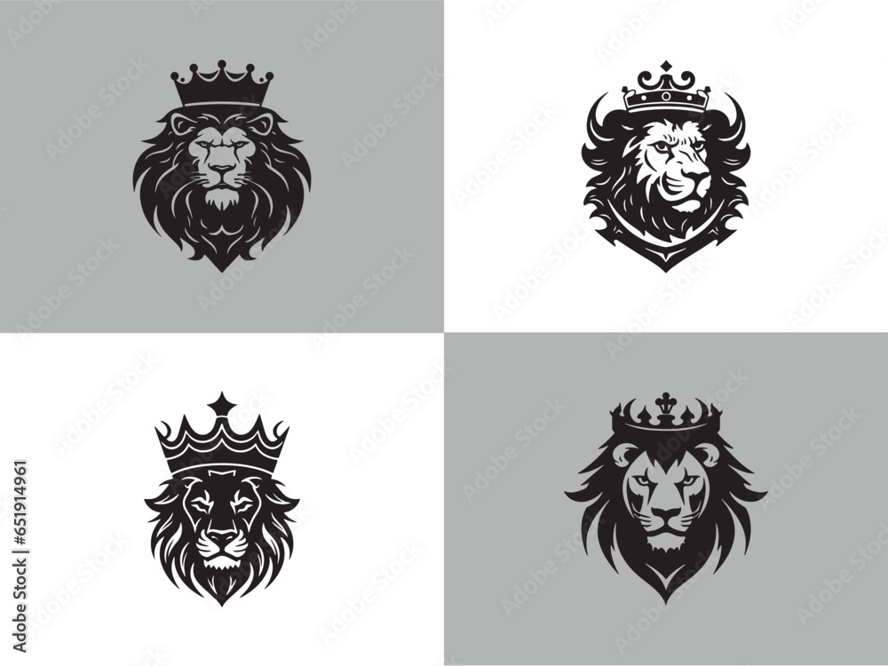 Fototapeta premium Aggressive and minimal Lion Icons set lion logos vectors template design