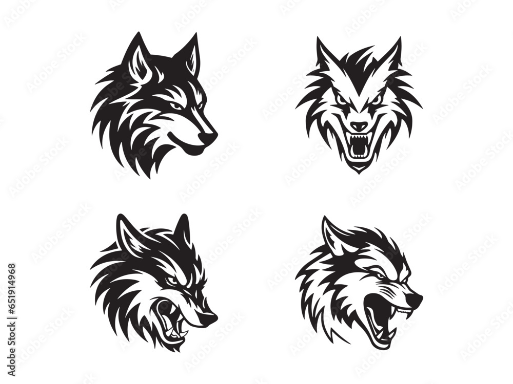 A set of Aggressive wolf minimal logo vector icon silhouette template design