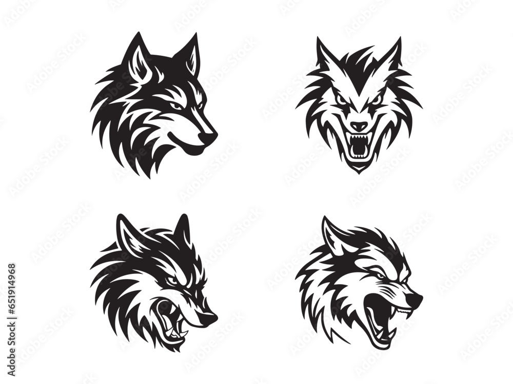 A set of Aggressive wolf minimal logo vector icon silhouette template design A set of Aggressive wolf minimal logo vector icon silhouette template design
