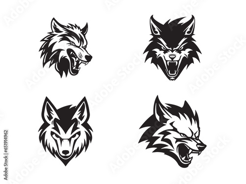 A set of Aggressive wolf minimal logo vector icon silhouette template