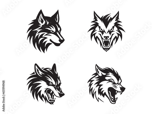 A set of Aggressive wolf minimal logo vector icon silhouette template design