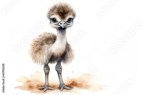 A vibrant watercolor painting capturing the grace and beauty of an ostrich created with Generative AI technology photo