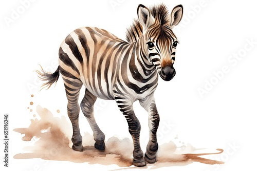 A vibrant watercolor painting capturing the beauty of a zebra on a pristine white canvas created with Generative AI technology