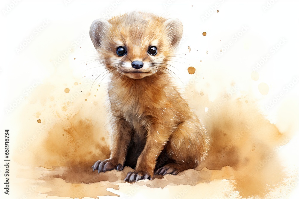 A cute baby mongoose sitting on the ground created with Generative AI technology