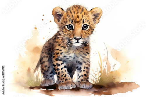 A charming watercolor depiction of a playful baby cheetah created with Generative AI technology