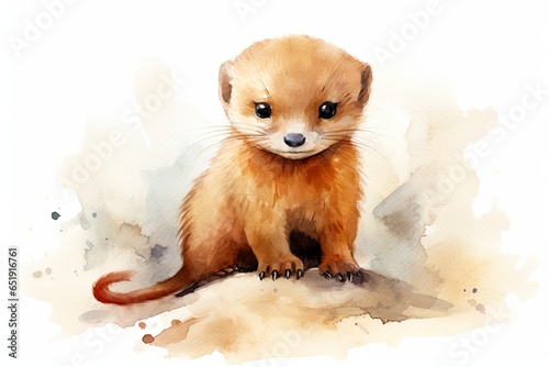 A charming watercolor painting featuring a delightful small mongoose created with Generative AI technology photo