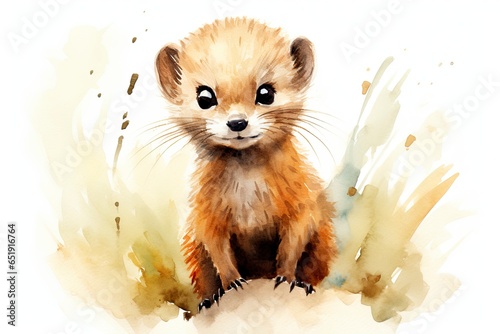 A watercolor painting of a small mongoose created with Generative AI technology