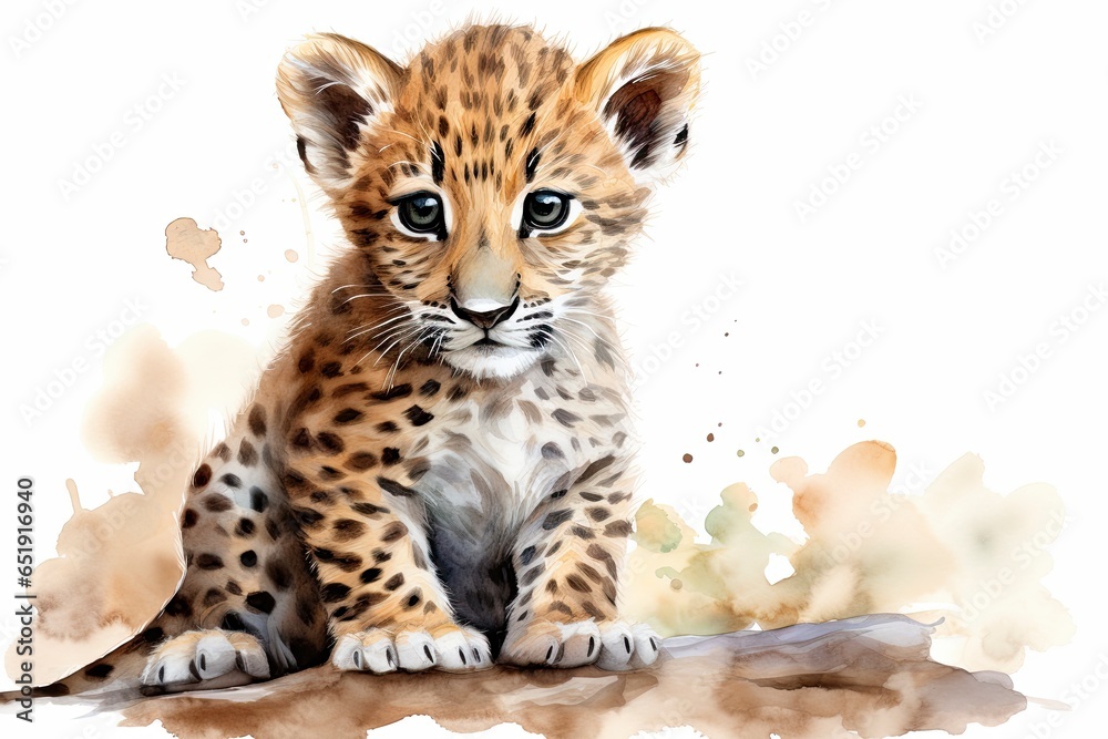 Fototapeta premium A baby cheetah sitting on the ground created with Generative AI technology
