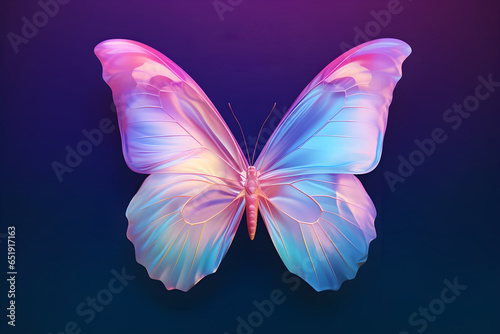Colorful crystal butterfly on a dark background. Generative AI
