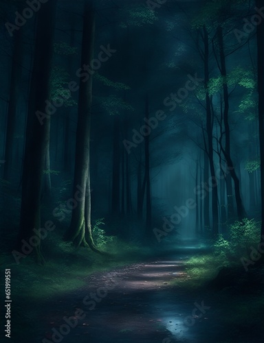 foggy weather in forest in the night