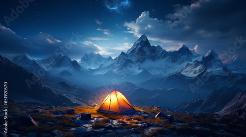 Tent in the mountains under the stars