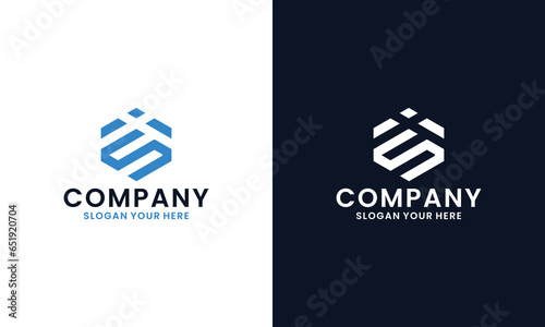 Initial letters S I negative space hexagon shape monogram logo