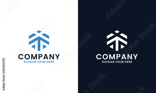 Initial letters T I negative space hexagon shape monogram logo