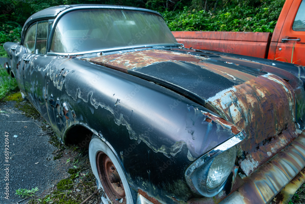 Fototapeta premium 捨てられた廃車の車