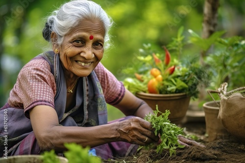 Elderly Woman Gardening, senior woman tending to her garden, gardening as a hobby, active senior in the garden, gardening therapy