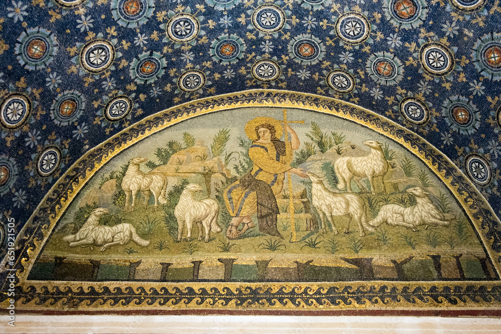 Mosaic of The Good Shepherd in the Mausoleum of Galla Placidia, Ravenna, Italy