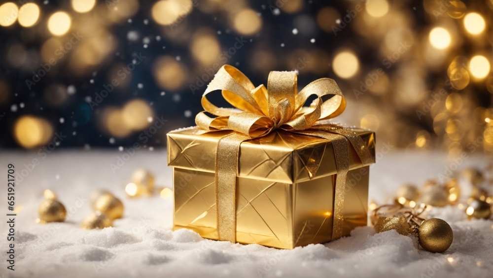 christmas gift box, golden gift box with ribbon
