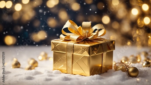 christmas gift box, golden gift box with ribbon