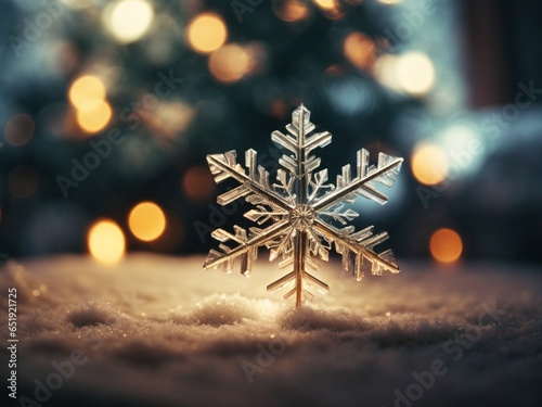 christmas tree with snow and snowflake